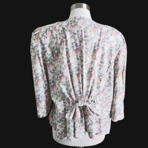 VTG Jenny Womens‎ Blouse 18 Multi Floral Bow Cinched Back Cottagecore Button Up